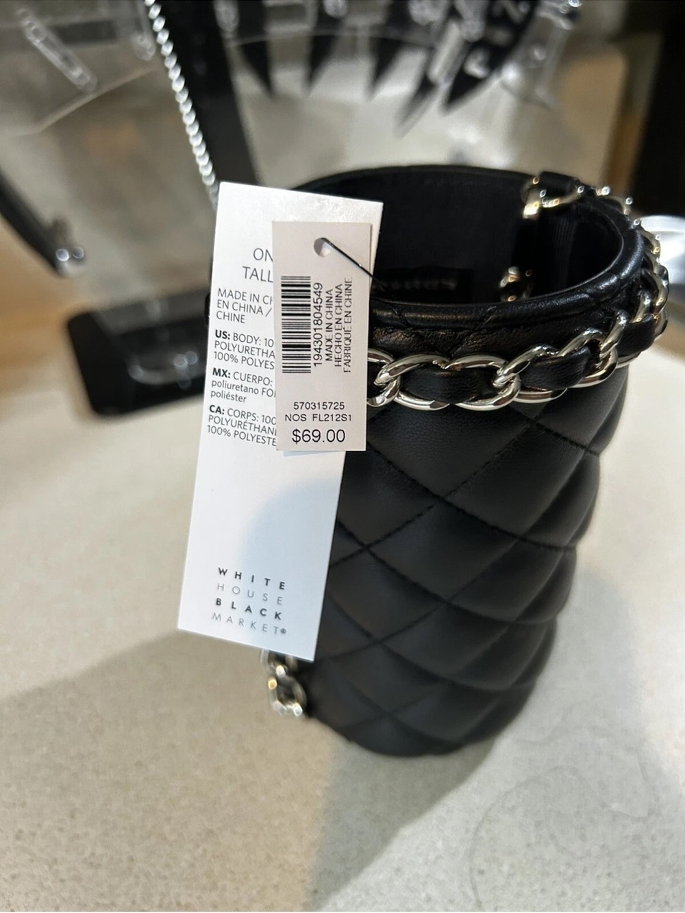 White House Black Market Black Quilted chain crossbody drink holder NWT - Picture 3 of 5
